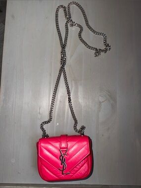Saint Laurent Pink Quilted Mini Chain Crossbody Bag